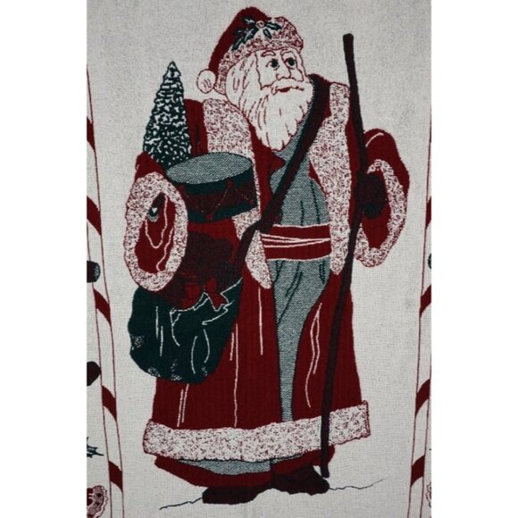 Vintage 1990 MWW Christmas Throw Tapestry Afghan Blanket Santa Holly - Picture 5 of 10